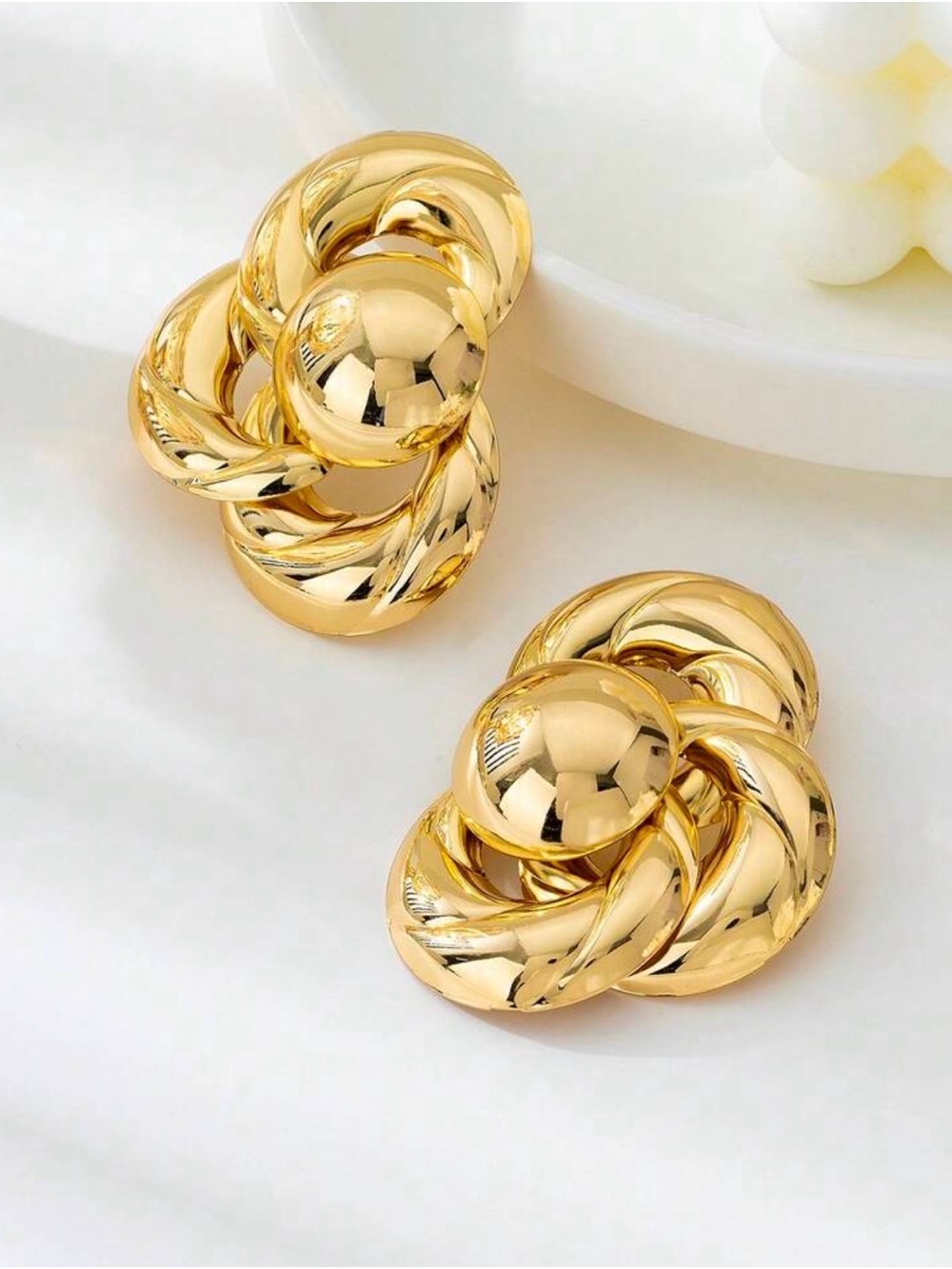 Gold Twisted Knot Statement Earrings - Women Jewelry - Picture 2 of 5